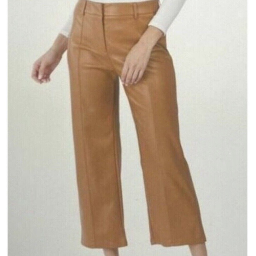 NWT 7 For All Mankind Wide Leg Faux Leather Pants in Beige, Size L